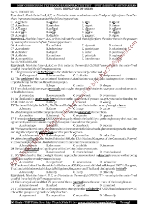 Bài tập bổ trợ sách Tiếng Anh Lớp 11 thí điểm - Unit 5 Being part of Asean - Đỗ Bình